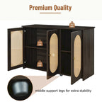 Retro 3-Door Sideboard with Artificial Rattan Doors, Metal Handles & Large Storage Space