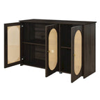 Retro 3-Door Sideboard with Artificial Rattan Doors, Metal Handles & Large Storage Space