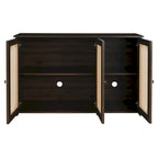 Retro 3-Door Sideboard with Artificial Rattan Doors, Metal Handles & Large Storage Space