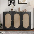 Retro 3-Door Sideboard with Artificial Rattan Doors, Metal Handles & Large Storage Space