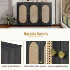 Retro 3-Door Sideboard with Artificial Rattan Doors, Metal Handles & Large Storage Space
