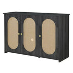 Retro 3-Door Sideboard with Artificial Rattan Doors, Metal Handles & Large Storage Space
