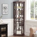 Illuminated Corner Cabinet  Elegant Display for Collectibles, Wine & Glassware  Built-In Lighting
