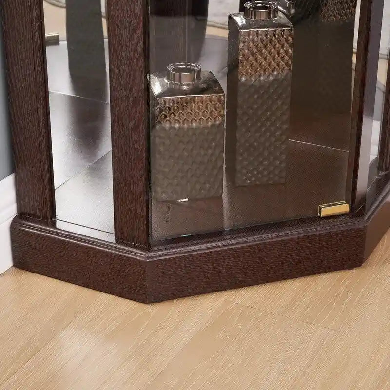 Illuminated Corner Cabinet  Elegant Display for Collectibles, Wine & Glassware  Built-In Lighting
