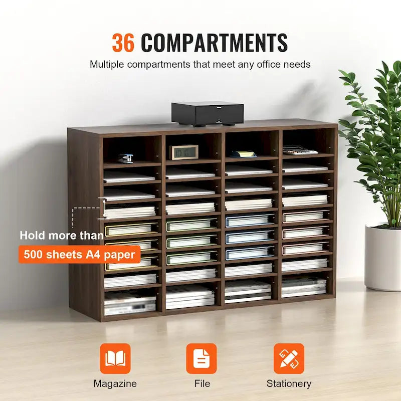 Office Mailbox Literature Organizers with 36 Compartments and Adjustable Shelves
