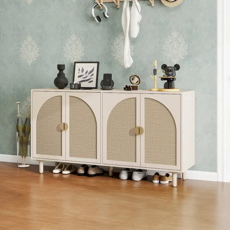 Engineered Rattan Buffet Sideboard Accent Storage Cabinet, Natural