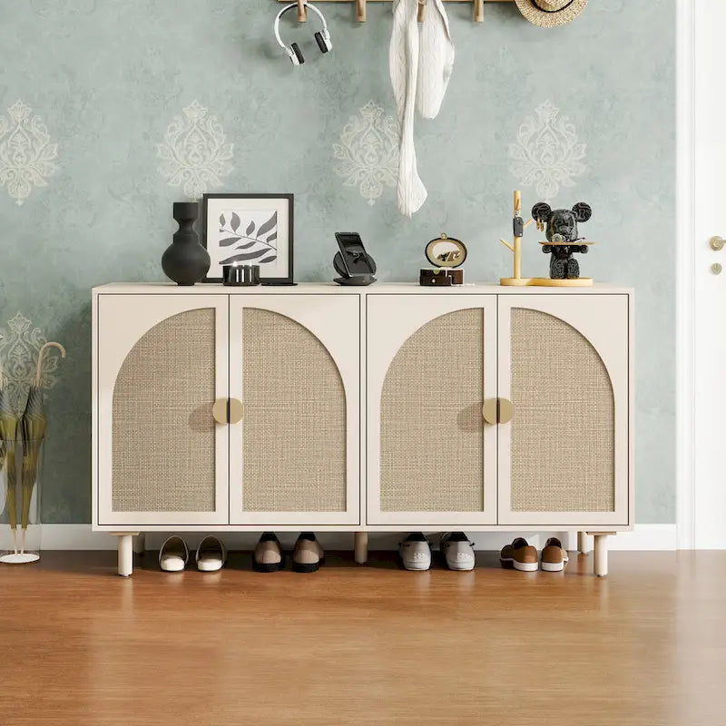 Engineered Rattan Buffet Sideboard Accent Storage Cabinet, Natural