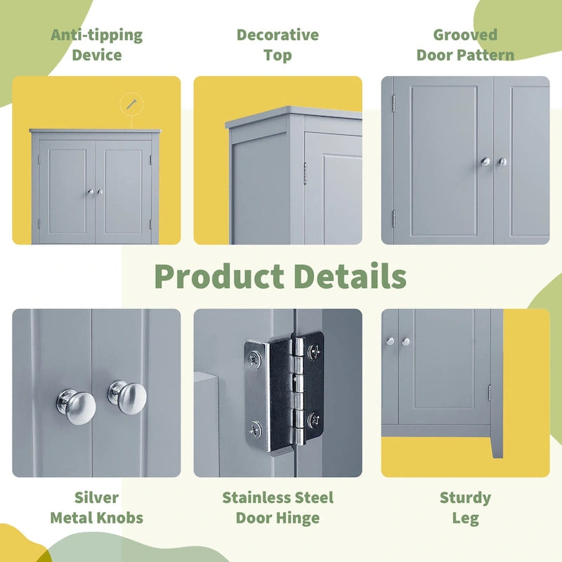 Elegant Bathroom Floor Storage Cabinet, Bathroom Storage Unit, Freestanding Cabinet with 4 Doors, Adjustable Shelves