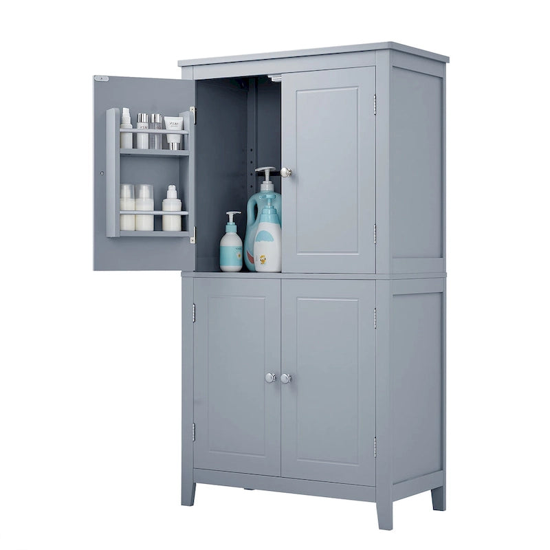 Elegant Bathroom Floor Storage Cabinet, Bathroom Storage Unit, Freestanding Cabinet with 4 Doors, Adjustable Shelves