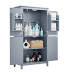 Elegant Bathroom Floor Storage Cabinet, Bathroom Storage Unit, Freestanding Cabinet with 4 Doors, Adjustable Shelves