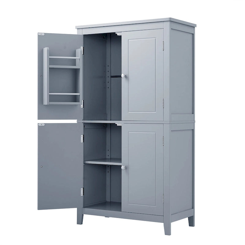Elegant Bathroom Floor Storage Cabinet, Bathroom Storage Unit, Freestanding Cabinet with 4 Doors, Adjustable Shelves