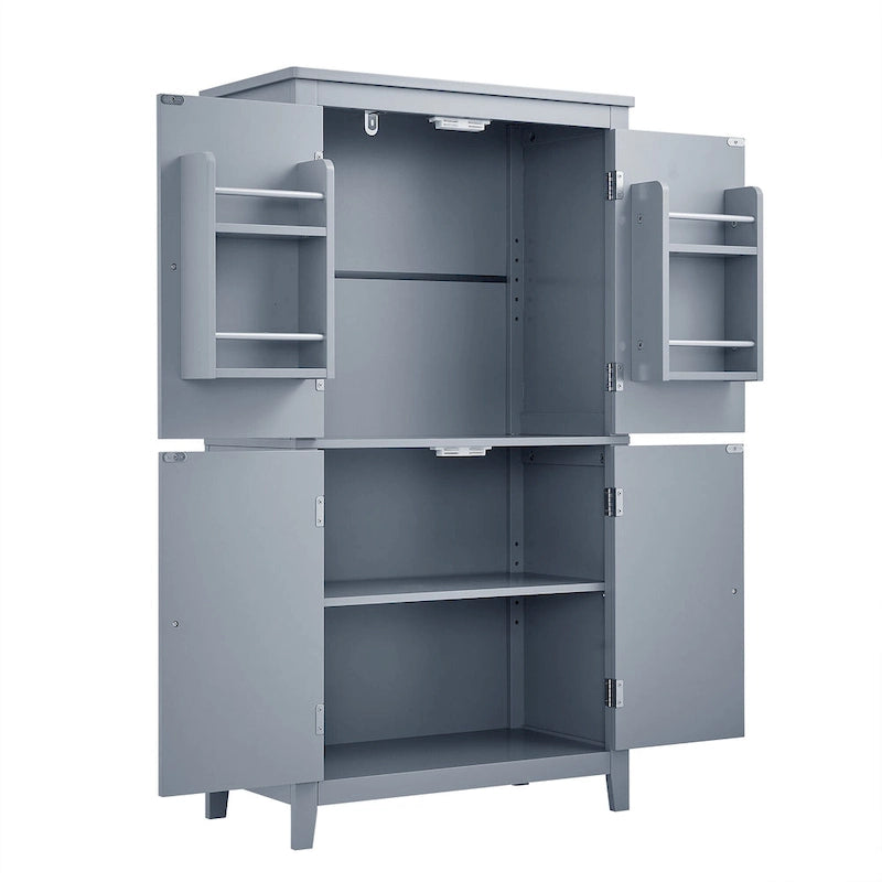 Elegant Bathroom Floor Storage Cabinet, Bathroom Storage Unit, Freestanding Cabinet with 4 Doors, Adjustable Shelves