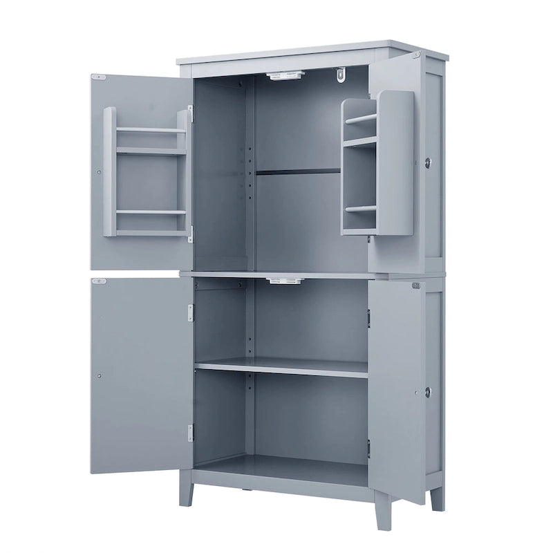 Elegant Bathroom Floor Storage Cabinet, Bathroom Storage Unit, Freestanding Cabinet with 4 Doors, Adjustable Shelves