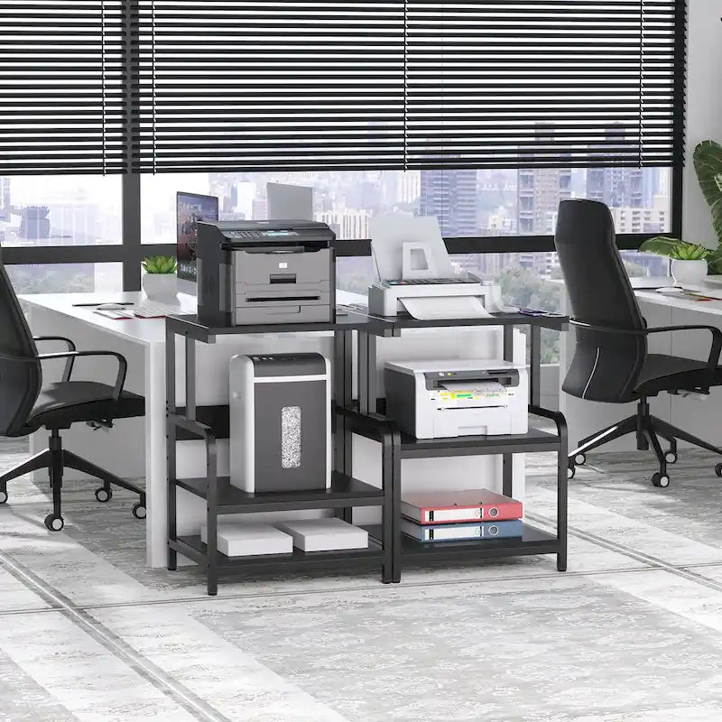 3 Tier Printer Stand File Cabinet with Height Adjustable Storage Shelf and Charging Station and Wheels