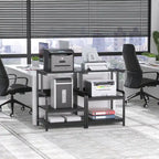 3 Tier Printer Stand File Cabinet with Height Adjustable Storage Shelf and Charging Station and Wheels