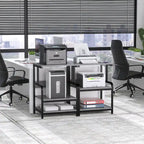 3 Tier Printer Stand File Cabinet with Height Adjustable Storage Shelf and Charging Station and Wheels