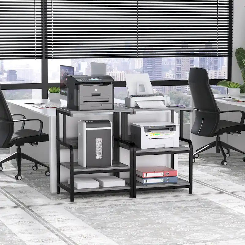 3 Tier Printer Stand File Cabinet with Height Adjustable Storage Shelf and Charging Station and Wheels