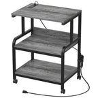 3 Tier Printer Stand File Cabinet with Height Adjustable Storage Shelf and Charging Station and Wheels