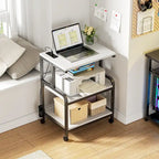 3 Tier Printer Stand File Cabinet with Height Adjustable Storage Shelf and Charging Station and Wheels