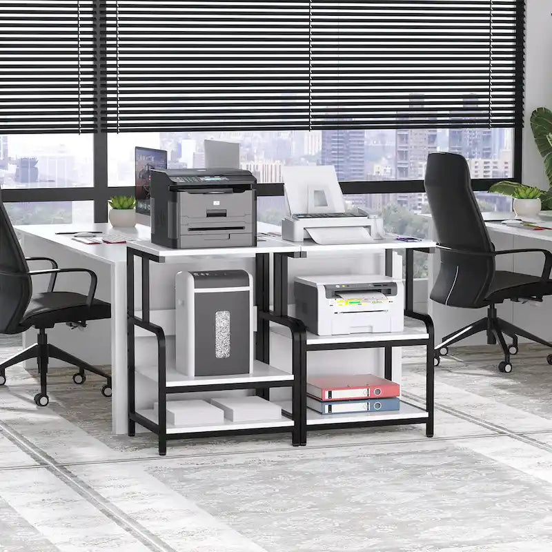 3 Tier Printer Stand File Cabinet with Height Adjustable Storage Shelf and Charging Station and Wheels
