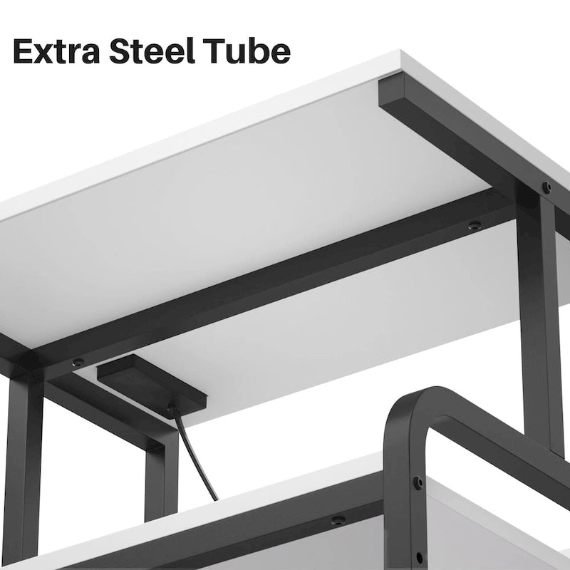 3 Tier Printer Stand File Cabinet with Height Adjustable Storage Shelf and Charging Station and Wheels