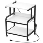 3 Tier Printer Stand File Cabinet with Height Adjustable Storage Shelf and Charging Station and Wheels