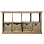 Driftwood Wooden Sideboard with 8 Shelves and 4 Rattan Baskets - 67 - Brown