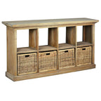 Driftwood Wooden Sideboard with 8 Shelves and 4 Rattan Baskets - 67 - Brown