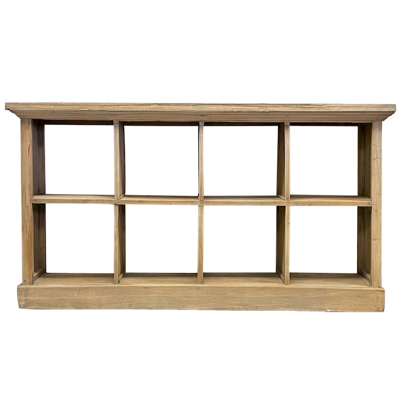 Driftwood Wooden Sideboard with 8 Shelves and 4 Rattan Baskets - 67 - Brown