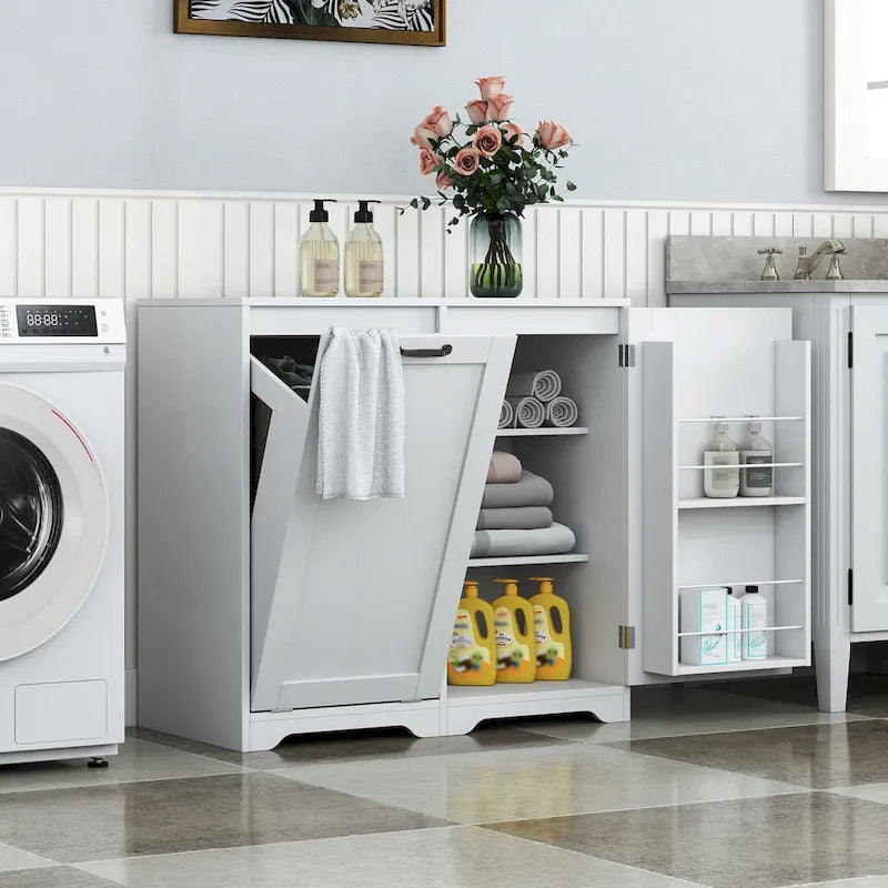 Versatile Freestanding Laundry Cabinet with Adjustable Shelves and Tilt-Out Hamper