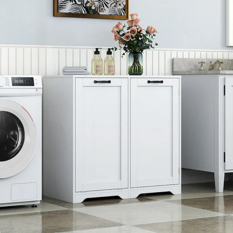 Versatile Freestanding Laundry Cabinet with Adjustable Shelves and Tilt-Out Hamper