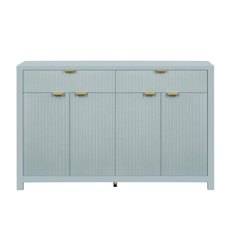 Wave-Patterned Sideboard Featuring 4 Doors, 2 Drawers & 3 Adjustable Shelves, Accented With Sleek Aluminum Arc Handles .