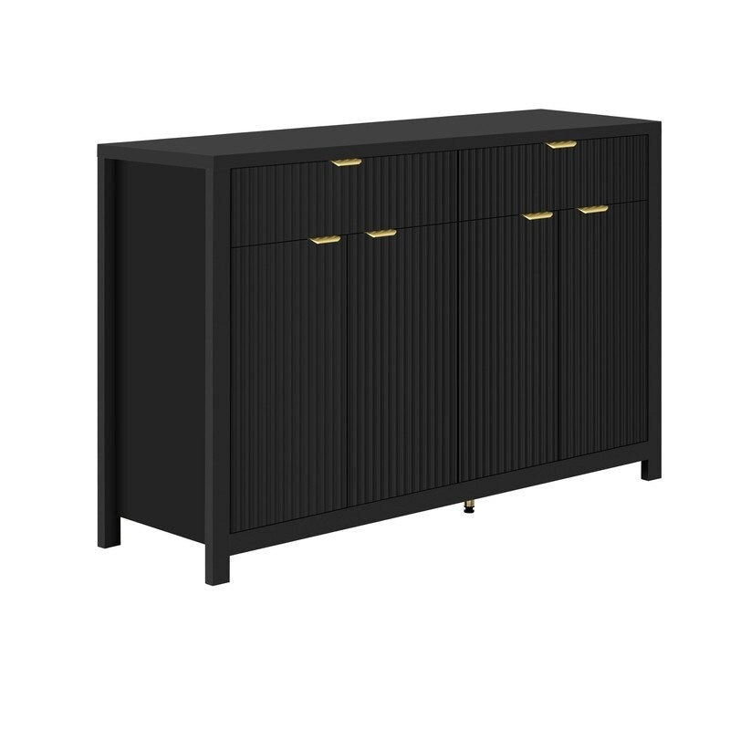 Wave-Patterned Sideboard Featuring 4 Doors, 2 Drawers & 3 Adjustable Shelves, Accented With Sleek Aluminum Arc Handles .