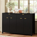 Wave-Patterned Sideboard Featuring 4 Doors, 2 Drawers & 3 Adjustable Shelves, Accented With Sleek Aluminum Arc Handles .