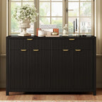 Wave-Patterned Sideboard Featuring 4 Doors, 2 Drawers & 3 Adjustable Shelves, Accented With Sleek Aluminum Arc Handles .