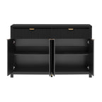 Wave-Patterned Sideboard Featuring 4 Doors, 2 Drawers & 3 Adjustable Shelves, Accented With Sleek Aluminum Arc Handles .