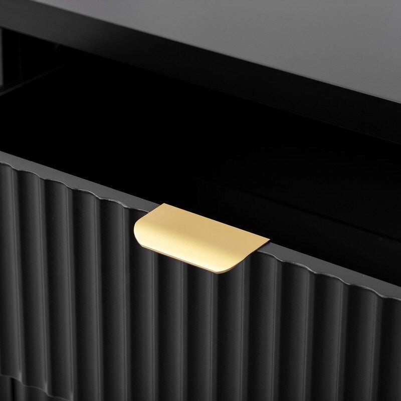 Wave-Patterned Sideboard Featuring 4 Doors, 2 Drawers & 3 Adjustable Shelves, Accented With Sleek Aluminum Arc Handles .