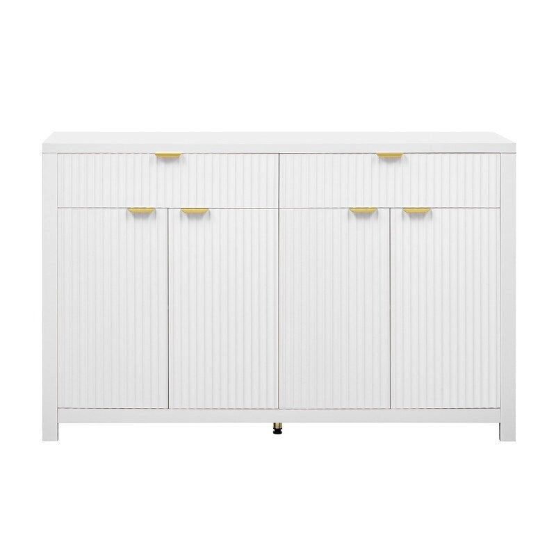 Wave-Patterned Sideboard Featuring 4 Doors, 2 Drawers & 3 Adjustable Shelves, Accented With Sleek Aluminum Arc Handles .