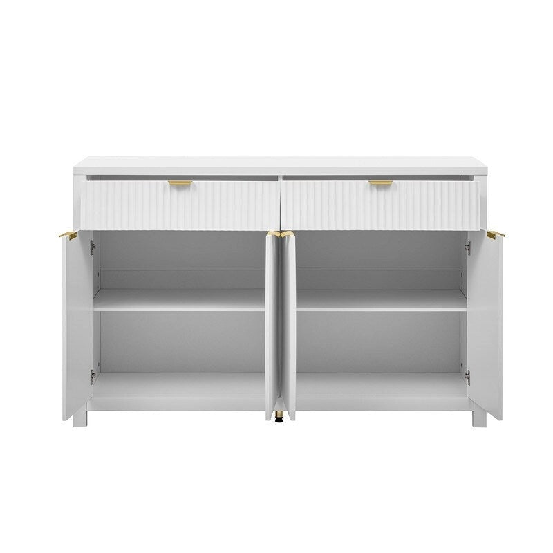Wave-Patterned Sideboard Featuring 4 Doors, 2 Drawers & 3 Adjustable Shelves, Accented With Sleek Aluminum Arc Handles .