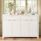 Wave-Patterned Sideboard Featuring 4 Doors, 2 Drawers & 3 Adjustable Shelves, Accented With Sleek Aluminum Arc Handles .