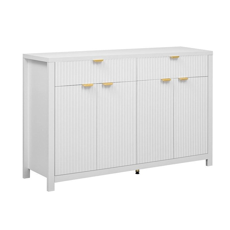 Wave-Patterned Sideboard Featuring 4 Doors, 2 Drawers & 3 Adjustable Shelves, Accented With Sleek Aluminum Arc Handles .