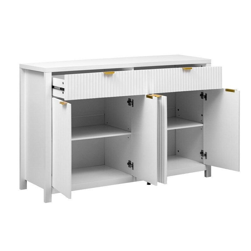 Wave-Patterned Sideboard Featuring 4 Doors, 2 Drawers & 3 Adjustable Shelves, Accented With Sleek Aluminum Arc Handles .