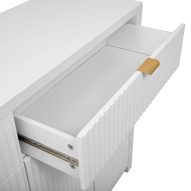 Wave-Patterned Sideboard Featuring 4 Doors, 2 Drawers & 3 Adjustable Shelves, Accented With Sleek Aluminum Arc Handles .