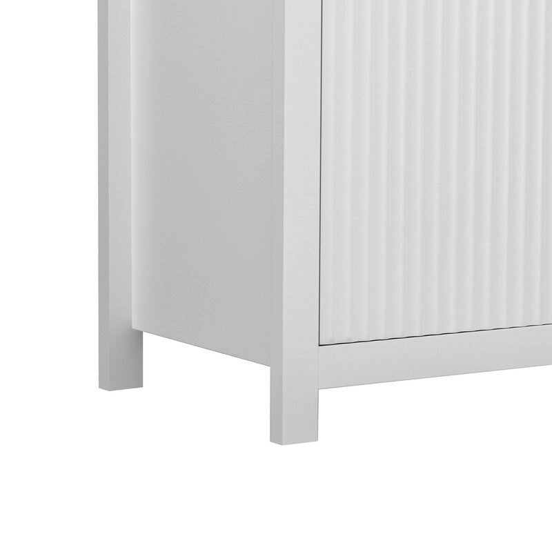 Wave-Patterned Sideboard Featuring 4 Doors, 2 Drawers & 3 Adjustable Shelves, Accented With Sleek Aluminum Arc Handles .