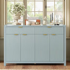 Wave-Patterned Sideboard Featuring 4 Doors, 2 Drawers & 3 Adjustable Shelves, Accented With Sleek Aluminum Arc Handles .