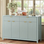 Wave-Patterned Sideboard Featuring 4 Doors, 2 Drawers & 3 Adjustable Shelves, Accented With Sleek Aluminum Arc Handles .