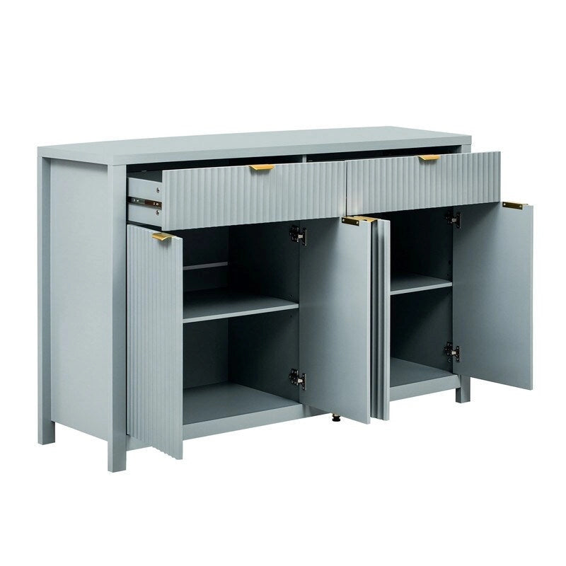 Wave-Patterned Sideboard Featuring 4 Doors, 2 Drawers & 3 Adjustable Shelves, Accented With Sleek Aluminum Arc Handles .