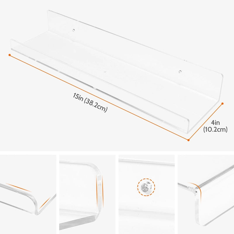 Acrylic Floating Shelves for Wall, Clear Acrylic Shelves for Bathroom Bedroom Living Room and Kitchen Room Wall Display Shelf