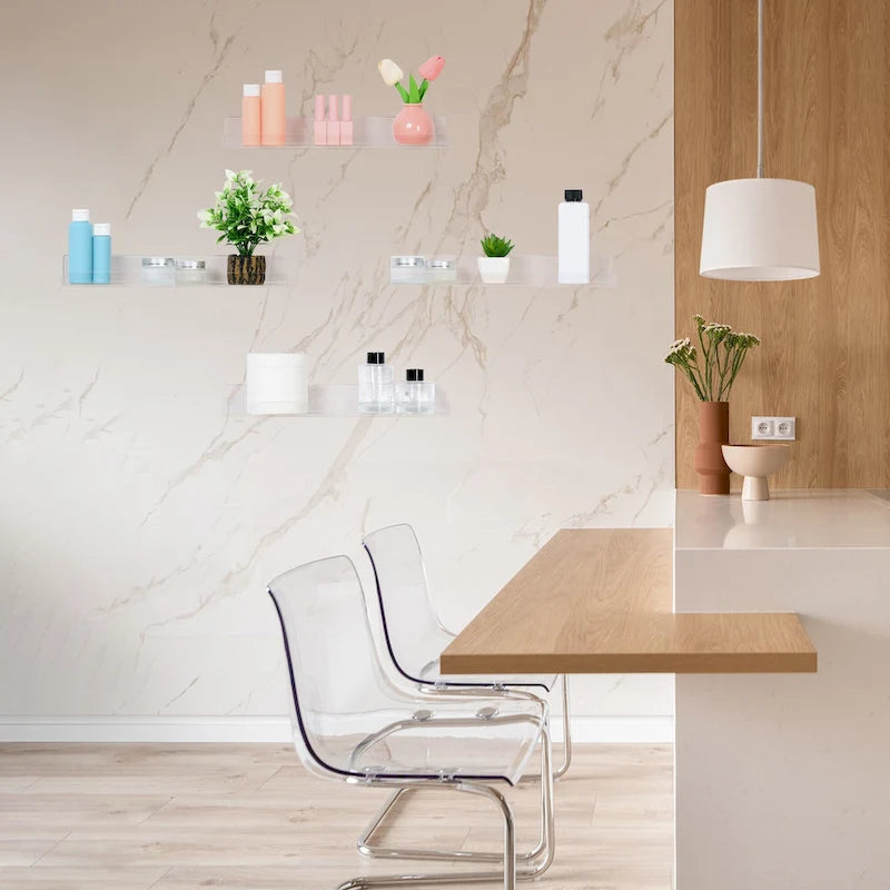 Acrylic Floating Shelves for Wall, Clear Acrylic Shelves for Bathroom Bedroom Living Room and Kitchen Room Wall Display Shelf