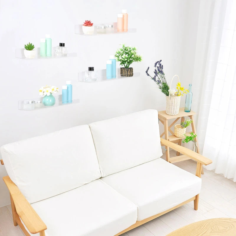 Acrylic Floating Shelves for Wall, Clear Acrylic Shelves for Bathroom Bedroom Living Room and Kitchen Room Wall Display Shelf